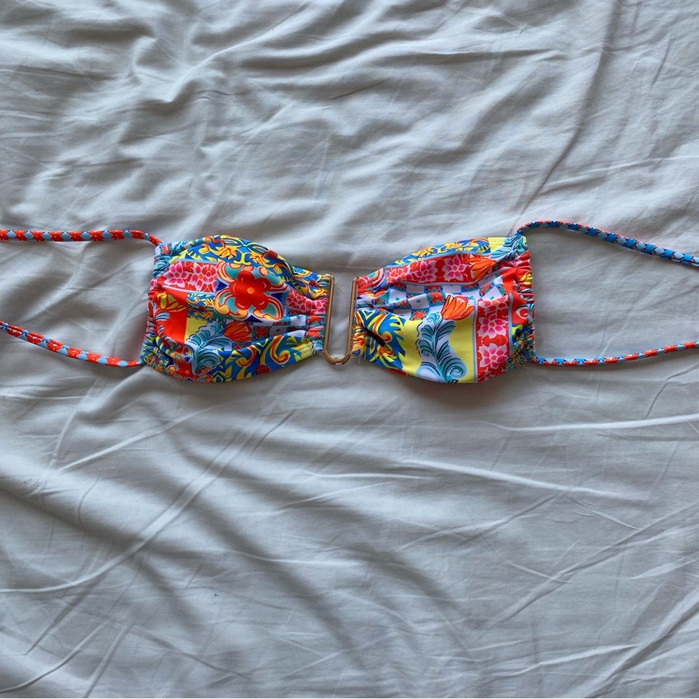 Colorful Floral Bikini Top with Center Ring - Picture 2 of 6